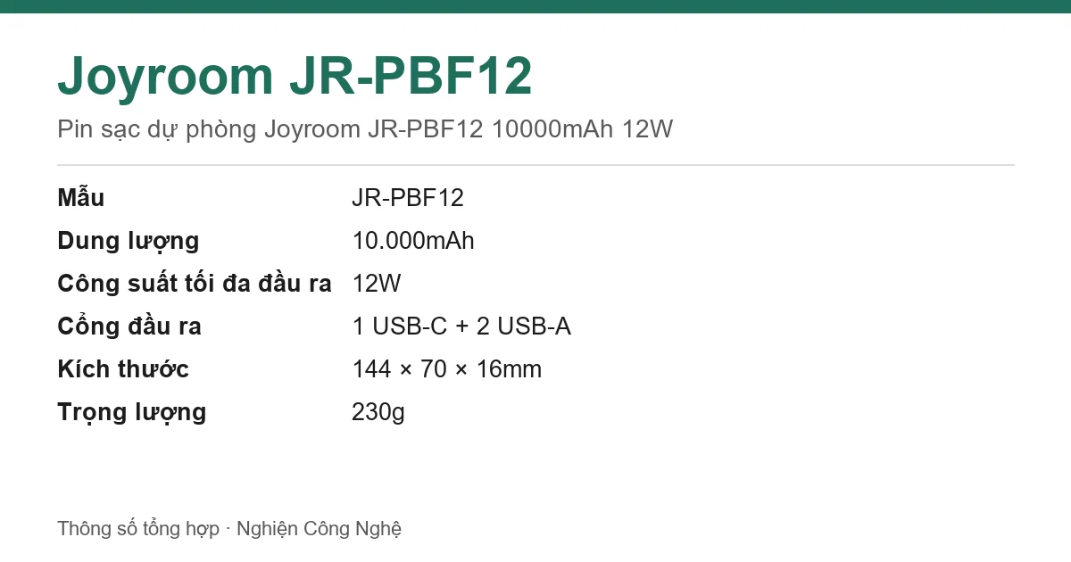 Thông số Joyroom JR-PBF12