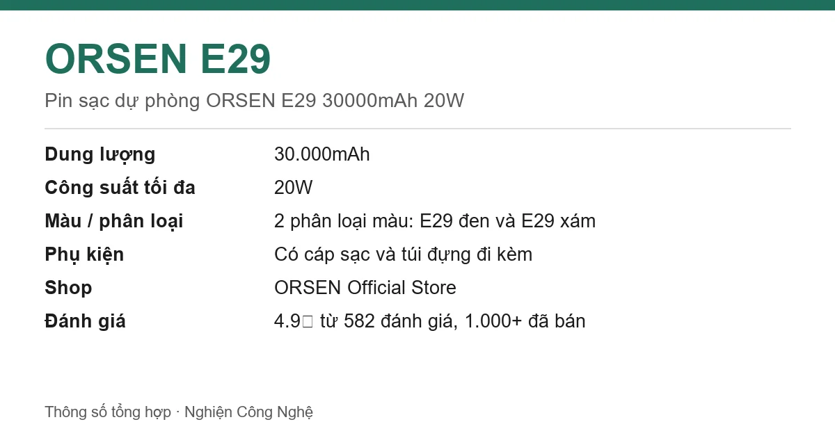 Thông số ORSEN E29