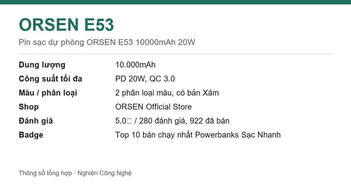 Thông số ORSEN E53