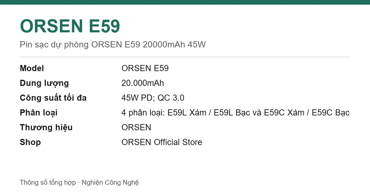 Thông số ORSEN E59