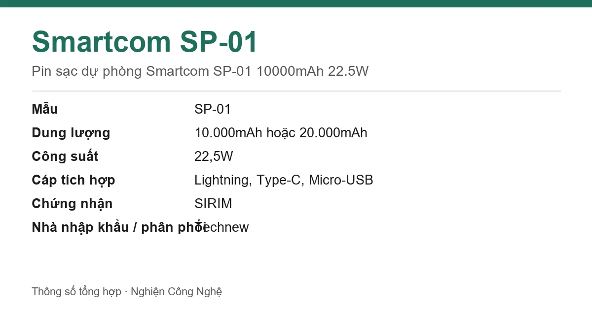 Thông số Smartcom SP-01