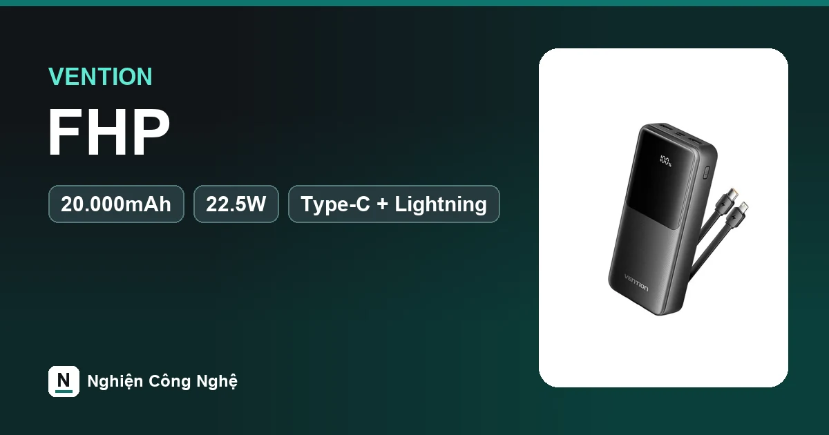 Pin sạc dự phòng Vention FHP 20000mAh 22.5W tích hợp cáp Type-C và Lightning